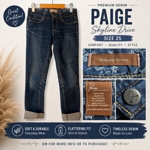 Paige Skyline Drive Slim Straight Leg Jeans Dark Wash Blue Denim Size 25 BB010
